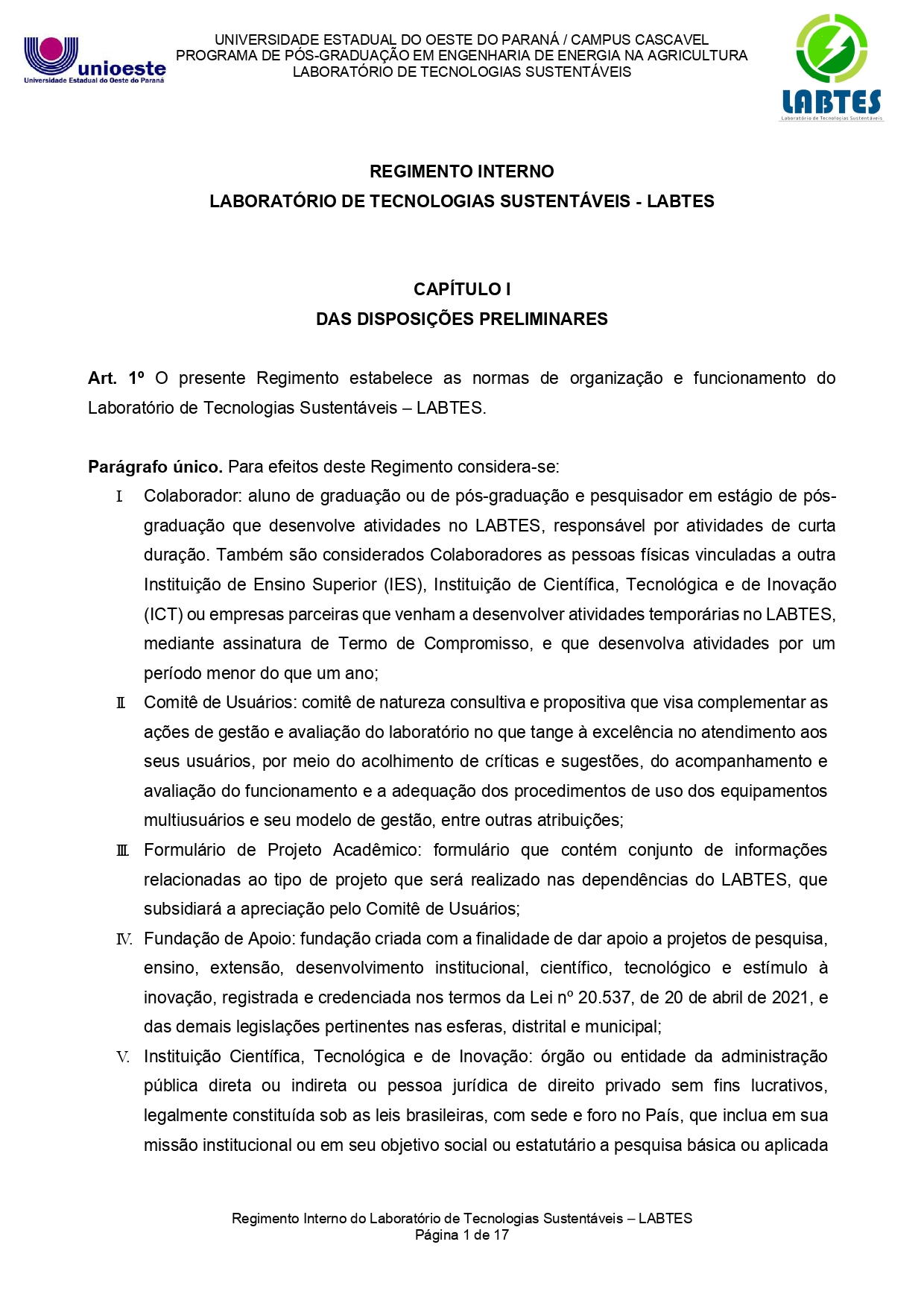 REGIMENTO INTERNO LABTES Versão atual 01 page 0001