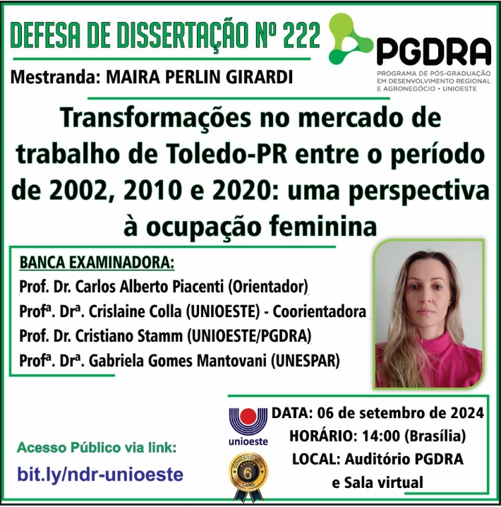 Banner Defesa de Dissertação de Maira Perlin Girardi
