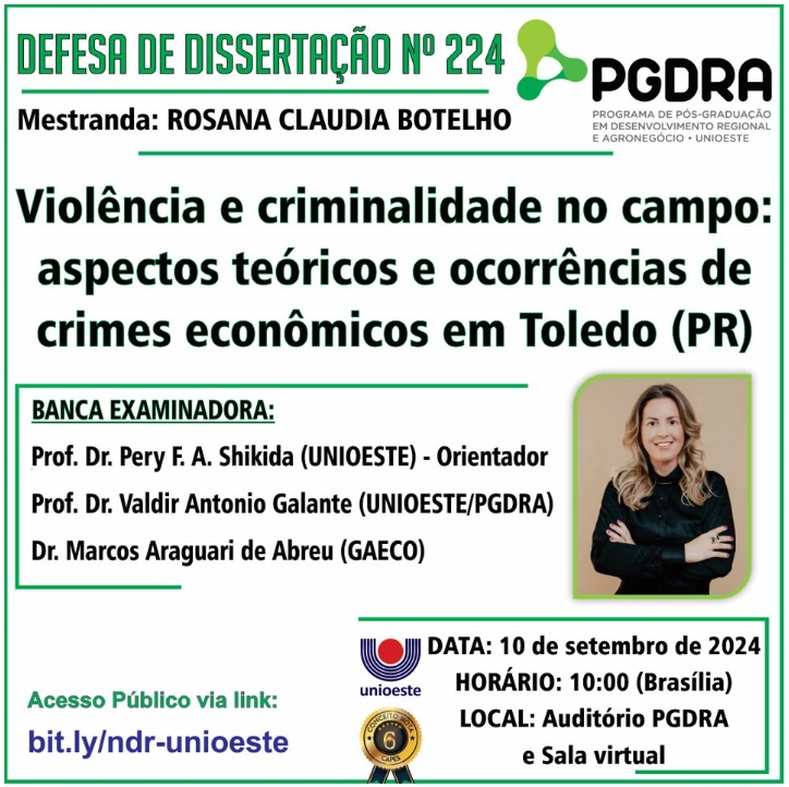 Banner Defesa de Dissertação de Rosana Claudia Botelho