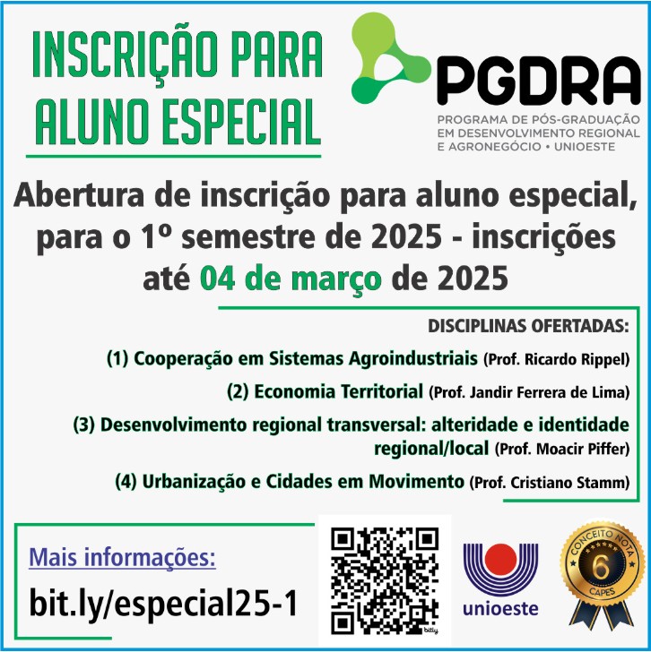 Banner Inscrições aluno especial 2025.1