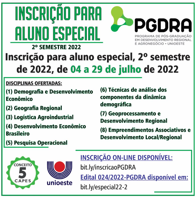 Banner abertura insccricoes aluno especial 2 semestre 2022
