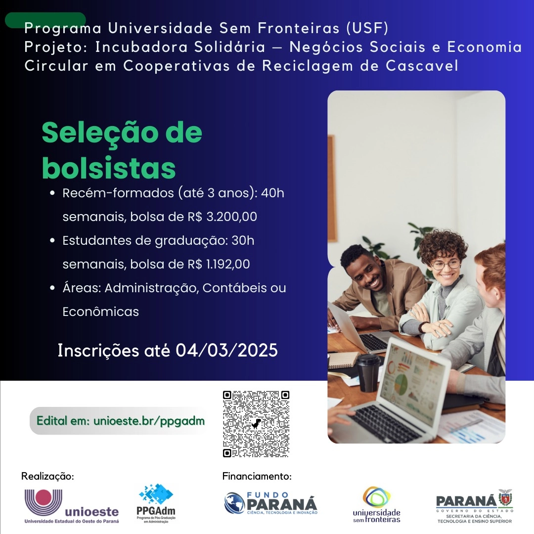 Seleção de bolsistas do projeto Incubadora Solidária PPGAdm Unioeste