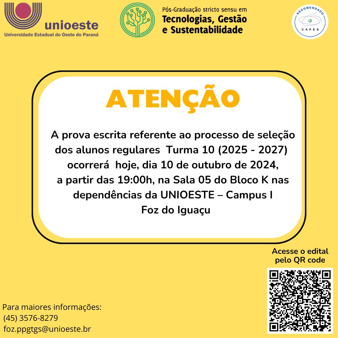 A PROVA ESCRITA HOJE 10 de outubro