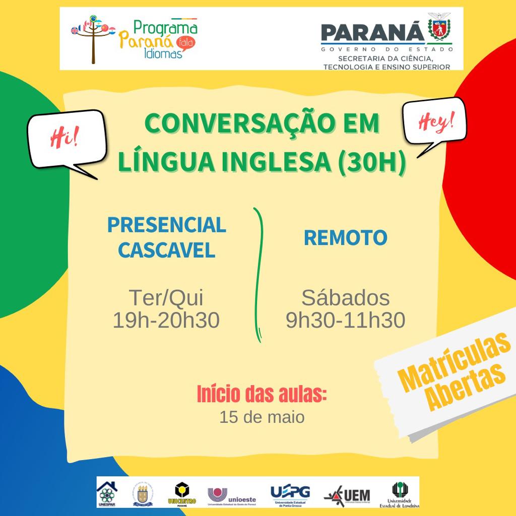 Unioeste: Paraná fala Inglês abre inscrições para curso de conversação -  Unioeste