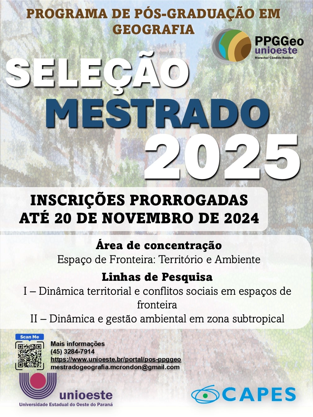 Edital PRORROGAÇAO Seleção 2025 - Mestrado